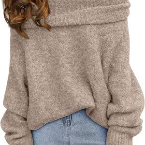 New Womens Off The Shoulder Sweater Apricot M